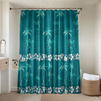 Cyan Hawaii Palm Tree Hibiscus Bathroom Set Fantasy Summer Vibe