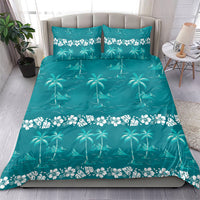 Cyan Hawaii Palm Tree Hibiscus Bedding Set Fantasy Summer Vibe