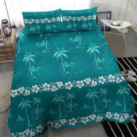Cyan Hawaii Palm Tree Hibiscus Bedding Set Fantasy Summer Vibe