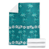 Cyan Hawaii Palm Tree Hibiscus Blanket Fantasy Summer Vibe