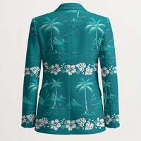 Cyan Hawaii Palm Tree Hibiscus Blazer Fantasy Summer Vibe