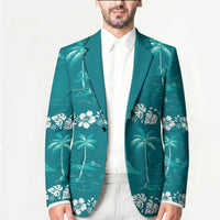 Cyan Hawaii Palm Tree Hibiscus Blazer Fantasy Summer Vibe