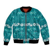 Cyan Hawaii Palm Tree Hibiscus Bomber Jacket Fantasy Summer Vibe