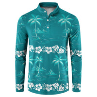 Cyan Hawaii Palm Tree Hibiscus Button Sweatshirt Fantasy Summer Vibe