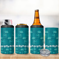 Cyan Hawaii Palm Tree Hibiscus 4 in 1 Can Cooler Tumbler Fantasy Summer Vibe
