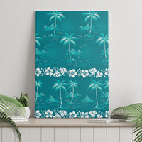 Cyan Hawaii Palm Tree Hibiscus Canvas Wall Art Fantasy Summer Vibe