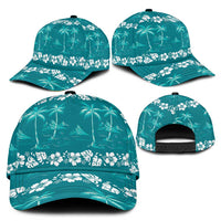 Cyan Hawaii Palm Tree Hibiscus Classic Cap Fantasy Summer Vibe