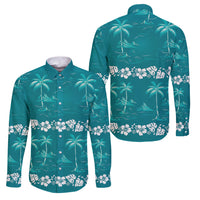 Cyan Hawaii Palm Tree Hibiscus Family Matching Off Shoulder Maxi Dress and Hawaiian Shirt Fantasy Summer Vibe