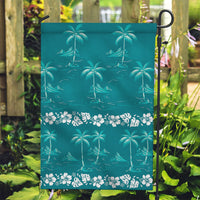 Cyan Hawaii Palm Tree Hibiscus Garden Flag Fantasy Summer Vibe