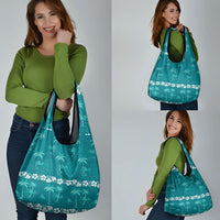 Cyan Hawaii Palm Tree Hibiscus Grocery Bag Fantasy Summer Vibe