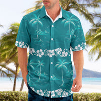 Cyan Hawaii Palm Tree Hibiscus Hawaiian Shirt Fantasy Summer Vibe