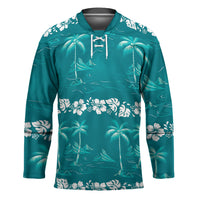 Cyan Hawaii Palm Tree Hibiscus Hockey Jersey Fantasy Summer Vibe