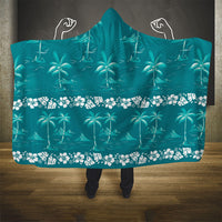 Cyan Hawaii Palm Tree Hibiscus Hooded Blanket Fantasy Summer Vibe