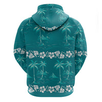 Cyan Hawaii Palm Tree Hibiscus Hoodie Fantasy Summer Vibe