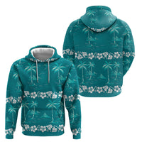Cyan Hawaii Palm Tree Hibiscus Hoodie Fantasy Summer Vibe