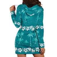 Cyan Hawaii Palm Tree Hibiscus Hoodie Dress Fantasy Summer Vibe