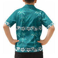 Cyan Hawaii Palm Tree Hibiscus Kid Hawaiian Shirt Fantasy Summer Vibe