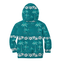 Cyan Hawaii Palm Tree Hibiscus Kid Hoodie Fantasy Summer Vibe