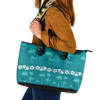 Cyan Hawaii Palm Tree Hibiscus Leather Tote Bag Fantasy Summer Vibe