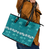 Cyan Hawaii Palm Tree Hibiscus Leather Tote Bag Fantasy Summer Vibe