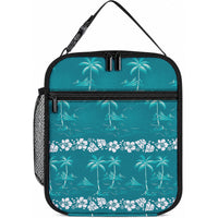 Cyan Hawaii Palm Tree Hibiscus Lunch Bag Fantasy Summer Vibe