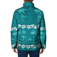Cyan Hawaii Palm Tree Hibiscus Padded Jacket Fantasy Summer Vibe