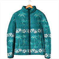 Cyan Hawaii Palm Tree Hibiscus Padded Jacket Fantasy Summer Vibe