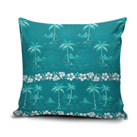 Cyan Hawaii Palm Tree Hibiscus Pillow Cover Fantasy Summer Vibe
