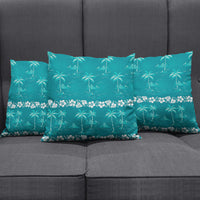 Cyan Hawaii Palm Tree Hibiscus Pillow Cover Fantasy Summer Vibe
