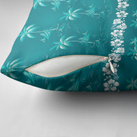 Cyan Hawaii Palm Tree Hibiscus Pillow Cover Fantasy Summer Vibe