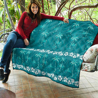 Cyan Hawaii Palm Tree Hibiscus Quilt Fantasy Summer Vibe