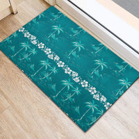 Cyan Hawaii Palm Tree Hibiscus Rubber Doormat Fantasy Summer Vibe