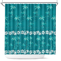 Cyan Hawaii Palm Tree Hibiscus Shower Curtain Fantasy Summer Vibe