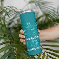 Cyan Hawaii Palm Tree Hibiscus Skinny Tumbler Fantasy Summer Vibe