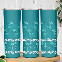 Cyan Hawaii Palm Tree Hibiscus Skinny Tumbler Fantasy Summer Vibe