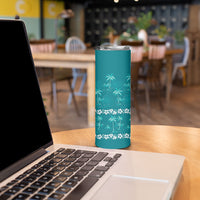 Cyan Hawaii Palm Tree Hibiscus Skinny Tumbler Fantasy Summer Vibe