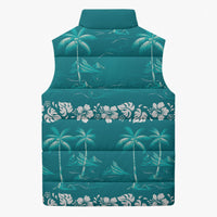 Cyan Hawaii Palm Tree Hibiscus Sleeveless Puffer Jacket Fantasy Summer Vibe