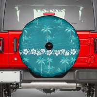 Cyan Hawaii Palm Tree Hibiscus Spare Tire Cover Fantasy Summer Vibe