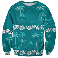 Cyan Hawaii Palm Tree Hibiscus Sweatshirt Fantasy Summer Vibe