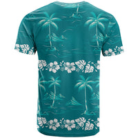 Cyan Hawaii Palm Tree Hibiscus T Shirt Fantasy Summer Vibe