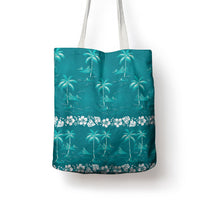 Cyan Hawaii Palm Tree Hibiscus Tote Bag Fantasy Summer Vibe