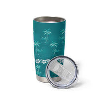 Cyan Hawaii Palm Tree Hibiscus Tumbler Cup Fantasy Summer Vibe
