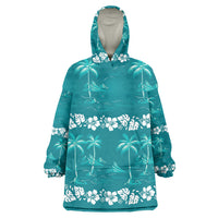 Cyan Hawaii Palm Tree Hibiscus Wearable Blanket Hoodie Fantasy Summer Vibe