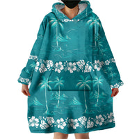 Cyan Hawaii Palm Tree Hibiscus Wearable Blanket Hoodie Fantasy Summer Vibe