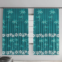 Cyan Hawaii Palm Tree Hibiscus Window Curtain Fantasy Summer Vibe