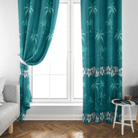 Cyan Hawaii Palm Tree Hibiscus Window Curtain Fantasy Summer Vibe