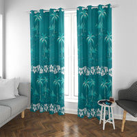 Cyan Hawaii Palm Tree Hibiscus Window Curtain Fantasy Summer Vibe
