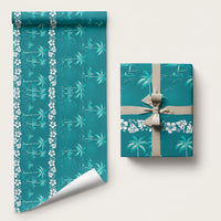 Cyan Hawaii Palm Tree Hibiscus Wrapping Paper Fantasy Summer Vibe