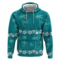 Cyan Hawaii Palm Tree Hibiscus Zip Hoodie Fantasy Summer Vibe