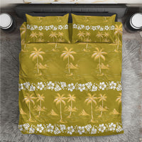Yellow Hawaii Palm Tree Hibiscus Bedding Set Fantasy Summer Vibe